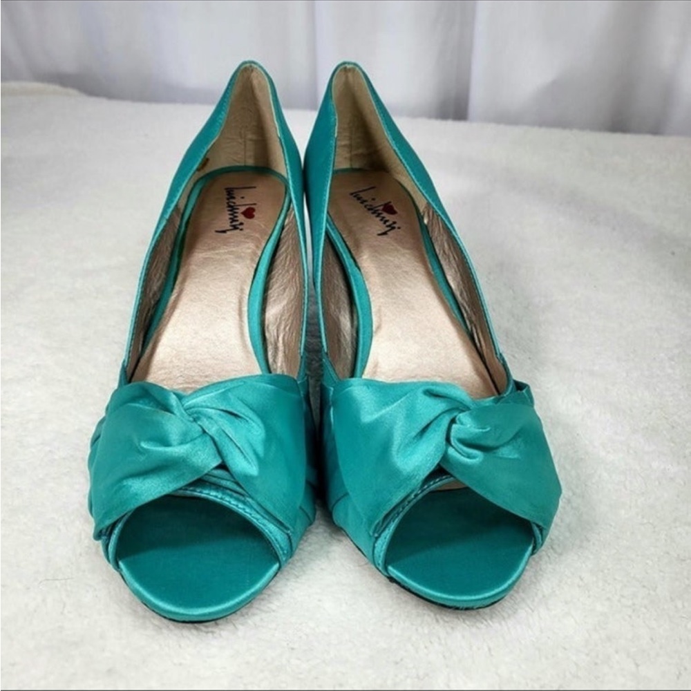 Teal Bow Kitten Heels